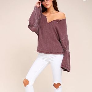 Free People Dahlia Washed Mauve Thermal Long Sleeve Top Size‎ XS